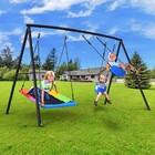 440lb Metal Swing Set With 3 Swings Kids Adult Heavy-duty Playset Frame Backyard