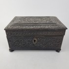 Antique Anglo Indian Carved Ebony  Wood Box Decorated With Flowers