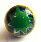 Vintage 1970s Mcmurtry Studio Button   Cobalt Blue Glass Ball W  Green Starburst