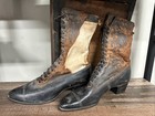 Antique Victorian Edwardian 1900s Black Leather Lace Up High Top Woman   s Boots