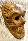 Vintage Skull Mask Carved Wood Artisan Made  Mexico Day Of The Dead