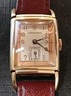 Vintage Longines 1930s Rare Salmon silver Dial  Rose Gold Filled Rectangle Watch