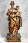 Large Antique 19th Century Mary Jesus Statue Carved Polychrome Wood Catholic