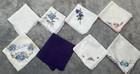 Vintage Embroidered Floral Handkerchief Lot Blue Purple Pink White Linen Hankies
