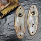 Antique Vintage Door Set Art Deco Brass Knobs   Lock Backplates Escutcheons