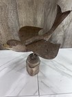 Hand Carved Wood   Metal Sea Bird Sculpture On Base Nautical Decor 12x10   