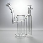 9  Clear Dual Chamber Glass Recycler Bong Showerhead Perc Water Pipe W bowl Usa