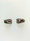 Vintage Native American Sterling Silver Watch Tips Coral   Brown  Signed Hl