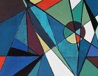 Hard Edge Oil Painting On Canvas Board Mid Century Modern Vintage Abstract Art