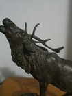Antique Statement Bronze Elk On Mound  Signed   1922  8x8