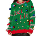 Get Lit Ugly Funny Light Up Christmas Holiday Sweater Adult Unisex Sz L xl New