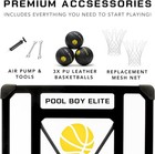 Pool Basketball Hoop  Includes 3x Composite Leather Basketballs  Pump  Tools