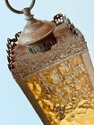Vintage Mid Century Gothic Spanish Revival 15  Wall Sconce Amber Glass Lantern 