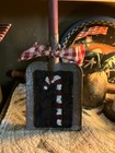 Primitive wool Rug Hooking christmas Candy Cane On Child s Antique Grungy Shovel