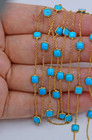 14k Yellow Gold Over 36  Station Necklace 5mm Cushion Sleeping Beauty Turquoise