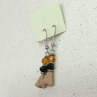 Native American Beaded Dangle Earrings Black   Orange Beads