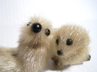 2 Vintage Seal Sculpture Real Fur Mini Figurine Animal Handmade Sewn Cute