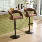 Pu Leather Bar Stool Set Of 2 Adjustable Swivel Counter Bar Chair With Armrest