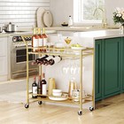 Hoobro Bar Cart  2-tier Kitchen Cart W  Wine Rack And Glass Holder Serving Cart 