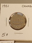 1951 Canada 5 Cents Coin Nickel