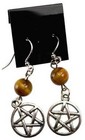 Tiger Eye Bead   Pentagram Pierced Earrings With Surgical Steel Hooks 