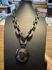 Victorian Mourning Vulcanite Large Link Cameo Pendant Necklace 18    Plus Velvet