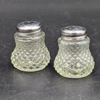 Vintage Mini Diamond Cut Glass Salt And Pepper Shakers Screw On Metal Lids Retro