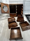 Vintage Wood Hand Crafted Desk Organizer Arts   Crafts Stationary Box Desktop