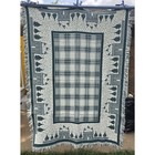 New Woven Cotton Christmas Village Tapestry Throw Blanket Ivory Green 50x70