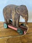 Antique Wooden Elephant Pull Toy Primitive Kids Toy