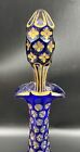 Antique French Gilded Cobalt Blue Cut To Clear Liquor Wine Crystal Decanter