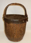 Antique Chinese Asian Bent Handle Rice Gathering Woven Fisherman s Basket