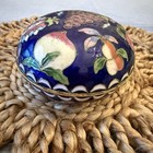 Vintage Chinese Cloisonn   Blue Fruit Trinket Box Cobalt Blue Enamel Interior 4 