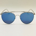 Sunglasses Blue Mirror Reflective Lens Silver Frame Fashion Pilot Style Uv400