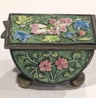 Vintage Chinese Cloisonn   Enamel Brass Trinket Box pill stamp Box Footed 1 5   