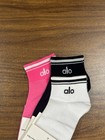 Alo Yoga Cotton Half Crew Socks 3 Pack Unisex White Black Rose Size L Nwt