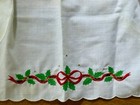 Vintage White Christmas Embroidered Half Apron Holly   Ribbon 1 Pocket