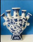 Vintage Chinoiserie Porcelain Hand Painted Blue   White Tulip Angel Vase nice