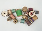 Lot Of 16 Vintage Wooden Sewing Thread Spools Various Brands Sizes And Colors