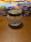 Gorham Cut Crystal Powder Vanity Jar W  Floral Pattern Sterling Silver Lid S3235