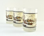  1978 Set Of 3 Currier And Ives  american Farm In Winter  Glass Tumblers 4-1 2 h