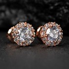 Round Cut Halo Rose Gold 925 Sterling Silver Men s Women s Small Stud Earrings
