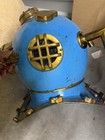 18  Us Navy Boston Antique Diving Helmet Mark V Blue Finish Brass Divers Helm