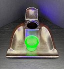 Antique Bronze   Green Vaseline Uranium Glass    Metal Inkwell