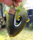 Nathan Jerry Rare Translucent Tangiwai Pounamu  Greenstone  Maori Hei Matau Hook