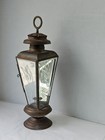 Vtg Hanging Brass Candle Holder Lamp Lantern Clear Flowerglass Design 17 1 2  In