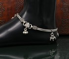 925 Sterling Silver Snake Chain Anklets  Foot Bracelet With Hanging Bells Ank333