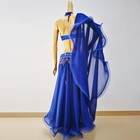 Belly Dance Costume Beaded Carnival Outfit  bra Belt Skirt Necklace  Blue Red