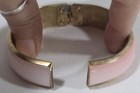 Vintage Mcm Light Pink Hinged Bangle Bracelet Gold Tone Base
