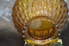 Vintage Fenton 7  Amber Diamond Quilted Beaded Glass Hurricane Lamp Shade